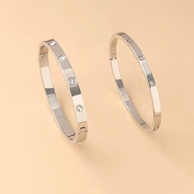 Classic Stainless Steel Diamond Oval Bracelet Set Simple High-End Solid Color Non-Fading 18k Bracelet Versatile Daily Jewelry