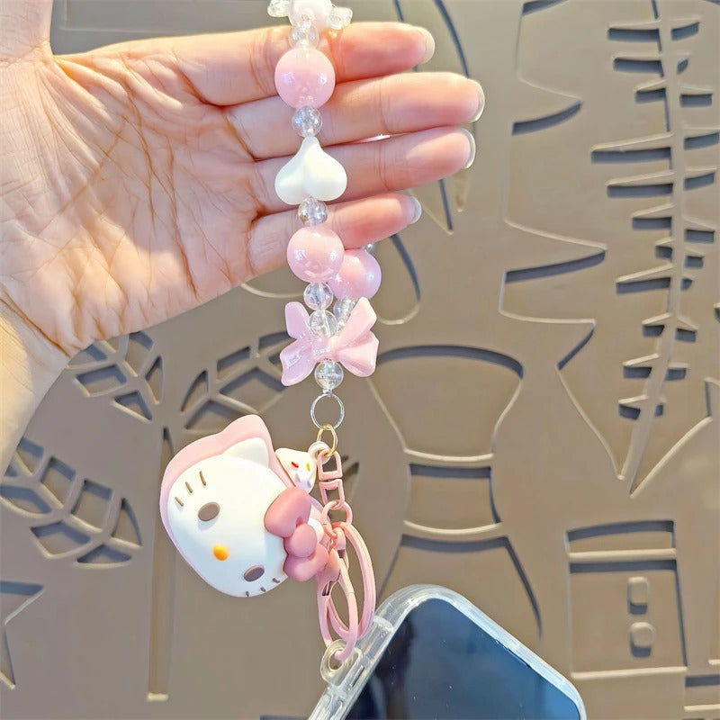 Sanrio Beaded Keychain Hello Kitty Cinnamoroll Kuromi Cute Cartoon Doll Pendant Phone Chain Keychains Bag Pendant Accessories