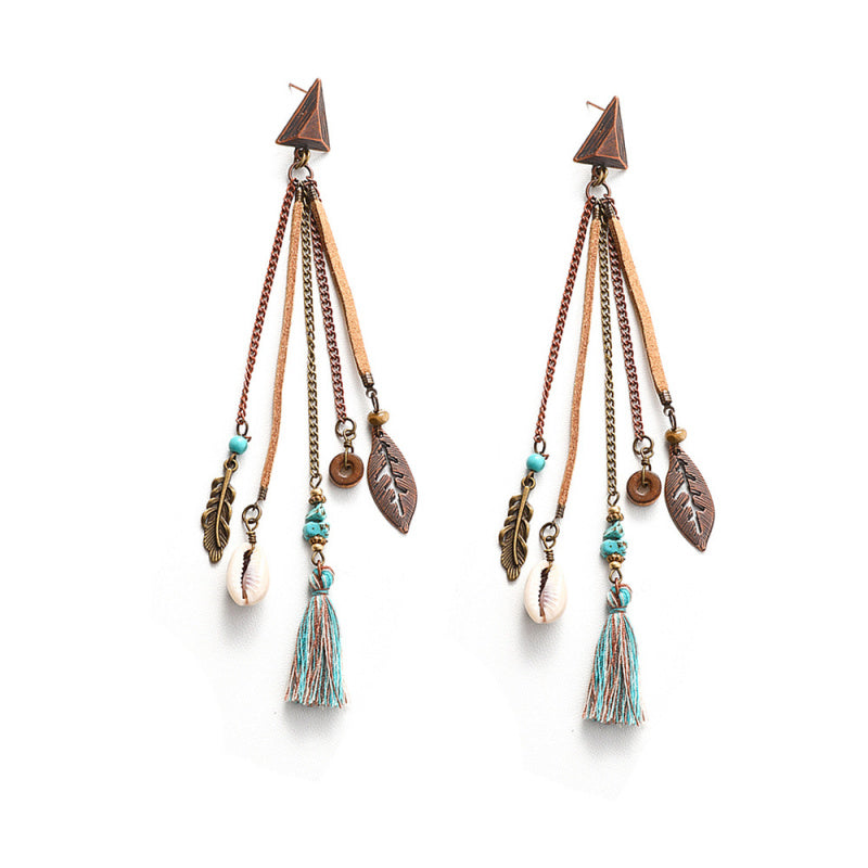 Earrings Bohemian Hair Long Tassel Shell Horn Sunflower Earrings