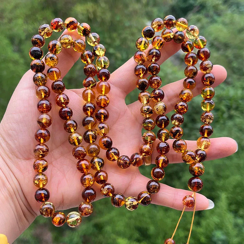 6mm-9mm Original Amber Bracelet for Men Women Unique Diy Flower Beads Rosary Long Necklace Baltic 2025 New Natural Stone Jewelry