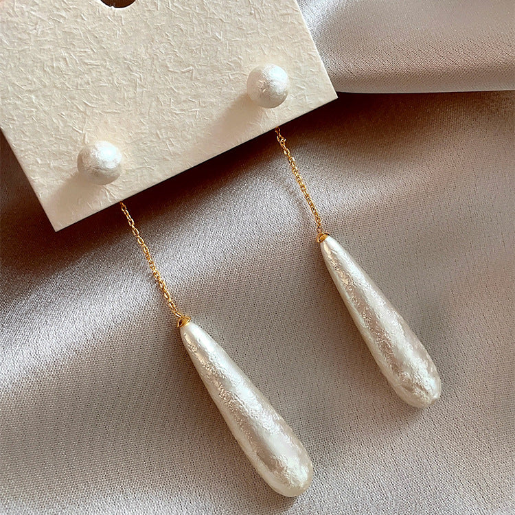 Chinese Retro Elegant New Fashion Silver Needle Earrings Tassel Dress Cotton Bead Long Earrings