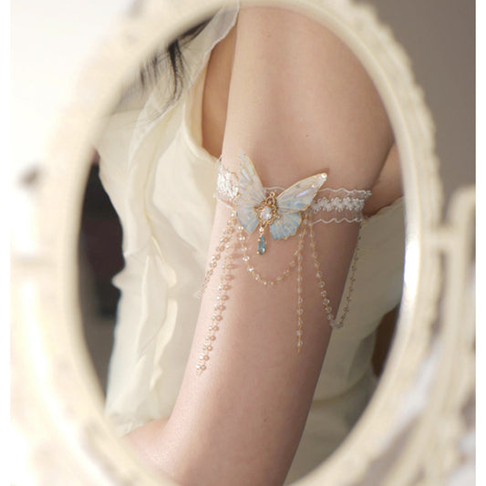 Pure Desire Lace Butterfly Tassel Arm Ring Niche Design Ins Style Leg Chain Bracelet Exquisite Body Chain New Hand Jewelry