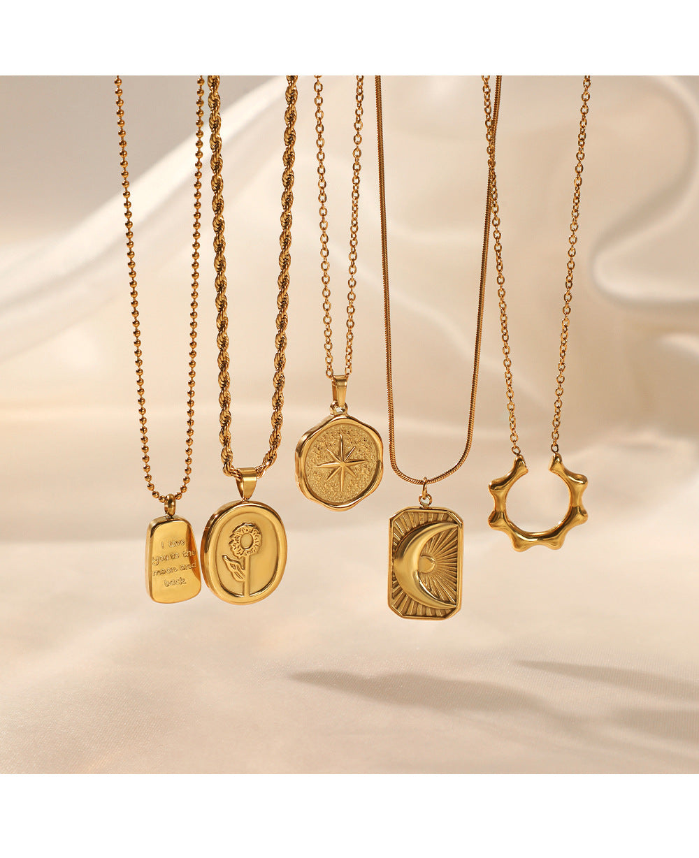 French Retro Braided Star Moon Stainless Steel Necklace Personality Fashion Women's Metal Pendant Titanium Steel Necklace