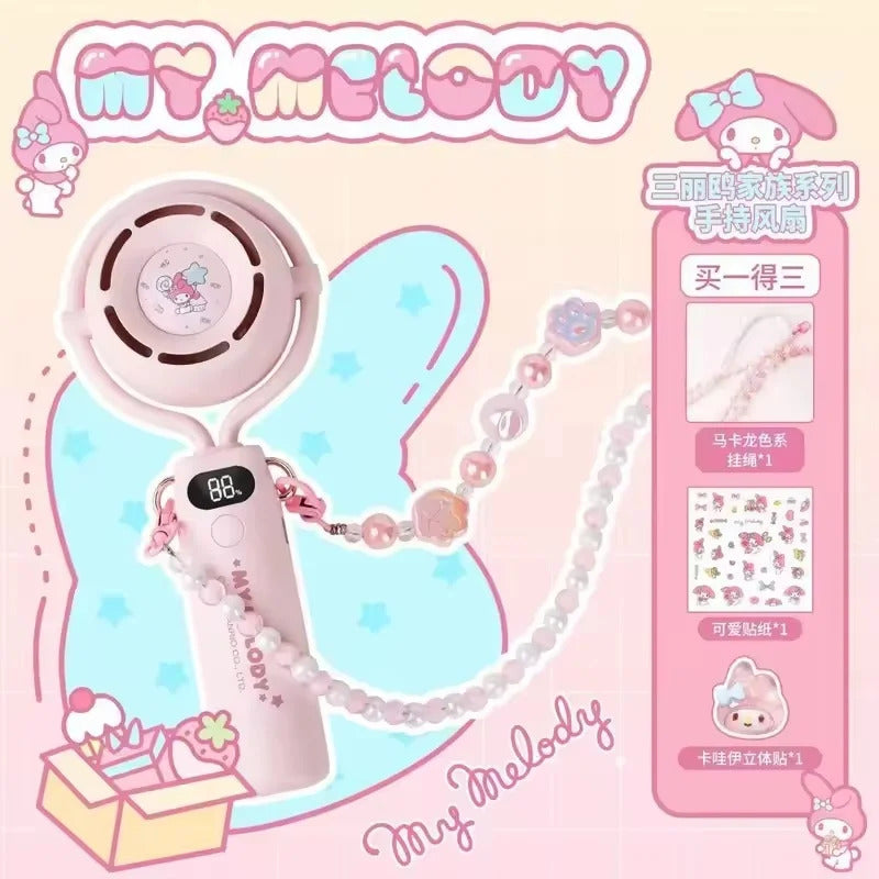 10000 Ma Sanrio Usb Folding Handheld Mini Fan Kuromi Pachacco Portable Hanging Neck Fan Bladeless Ultra-quiet Strong Breeze Fans