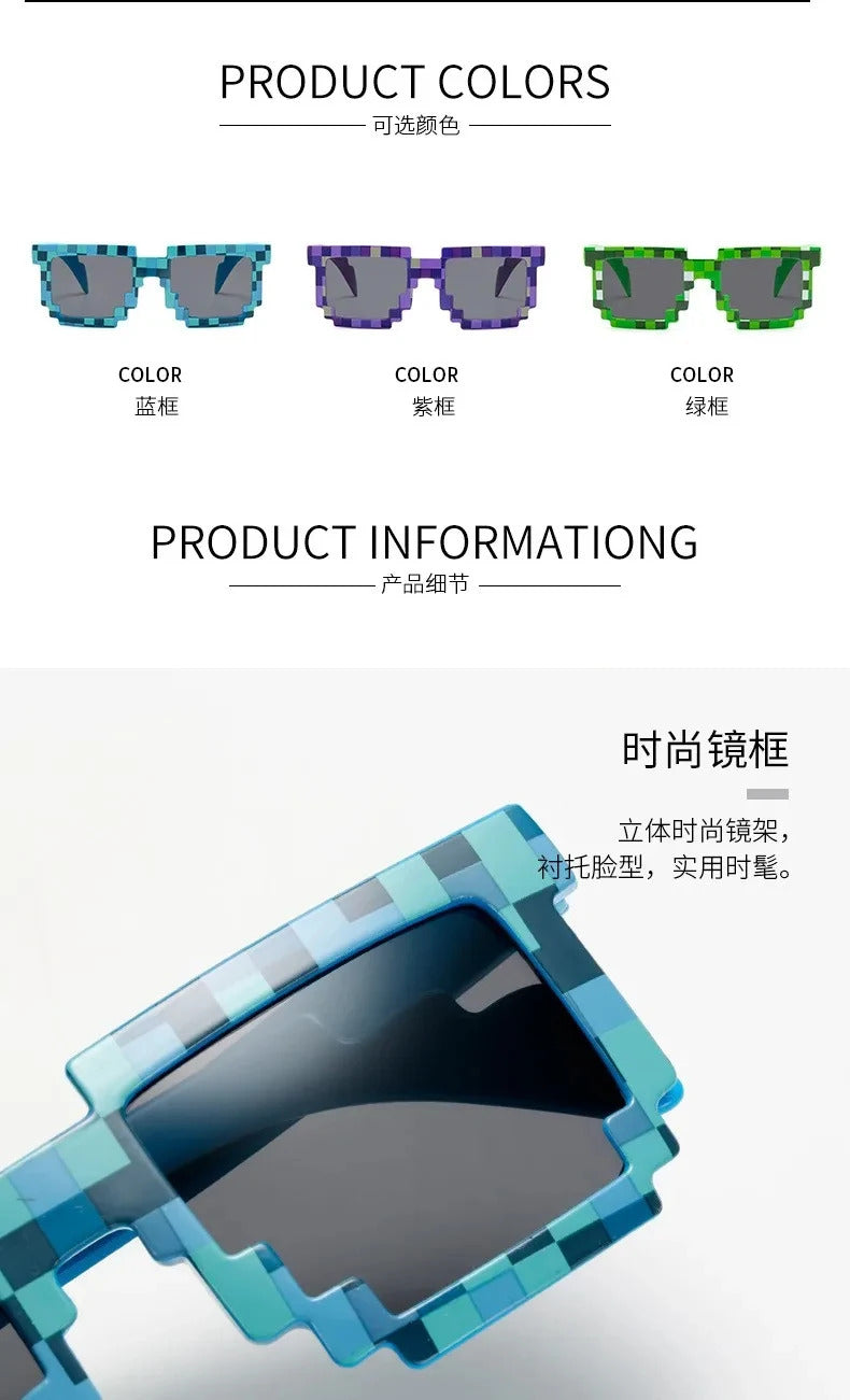 New fashion Sun Glasses Hot Sale Sunglasses Creeper Glasses Novelty Mosaic Funny Goggles Boys Girls Pixel Eyewear