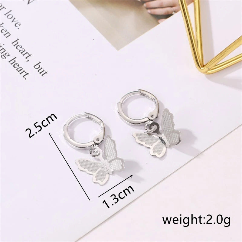 Rhinestone Butterfly Stud Earrings For Women Girls Korean Cute Fashion Metal Cuff Chain Tassel Boucle D'oreille Jewelry