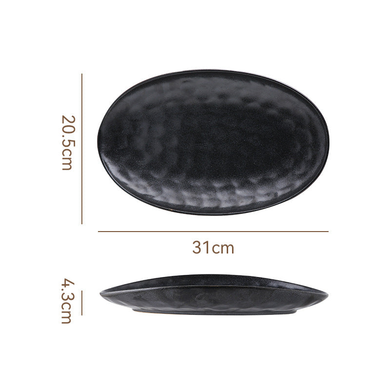 Vintage Coarse Pottery Oval Ceramic Long Plate Restaurant Home Large Capacity Personalized Fish Plate Sushi Pastry Dessert Display Plate