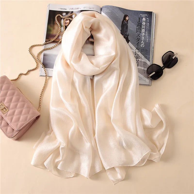 2023 Luxury Brand Women Fashion Scarf Plain Solid Silk Linen Shawls Scarves Summer Lady Bandanas Pashmina Foulard Hijab 180*90Cm