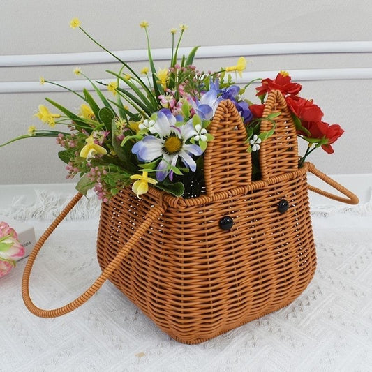 New Imitation Rattan Hand-Woven Hand-Held Basket Wedding Gift Photography Props Storage Basket Rabbit Fruit Basket