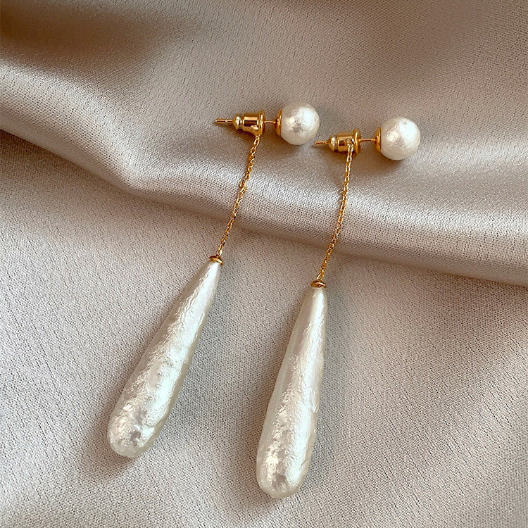 Chinese Retro Elegant New Fashion Silver Needle Earrings Tassel Dress Cotton Bead Long Earrings