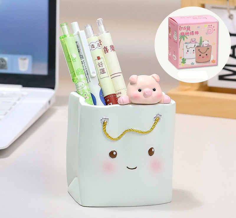 Cute Pen Holder Handmade Ornament High-end Creative Office Desk Decoration Pen Box Resin Figurine Office Gift