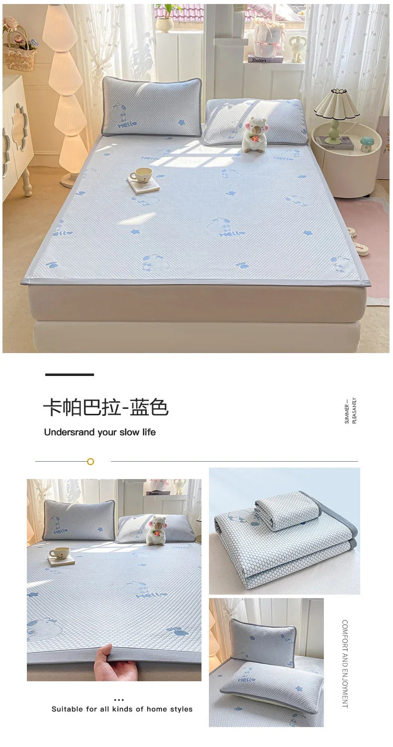 Capibara Summer Bed Mat Queen Soft Breathable Ice Bean Cooling Mat Coolness Summer Mat Cool Down Mattress Protector Pad Bedsheet