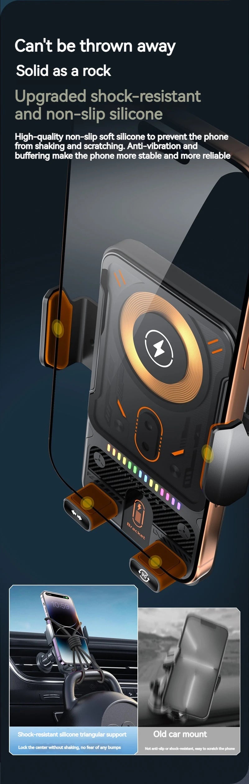 2025 New F18 Car Wireless Charger Holder Auto-Sensing Electric Telescopic 90° Rotation Ambient Light Universal for Cars/Phones