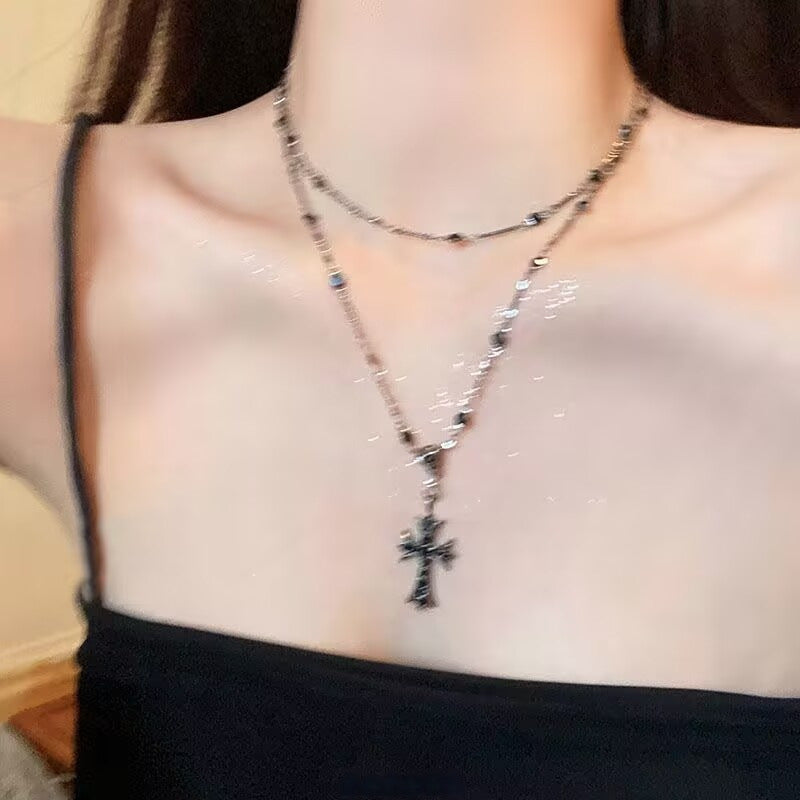Cross Long Necklace for Women, Light Luxury, Niche, High-end Feel, Sweet Cool Girl Style, Clavicle Chain, Everyday Versatile Accessory