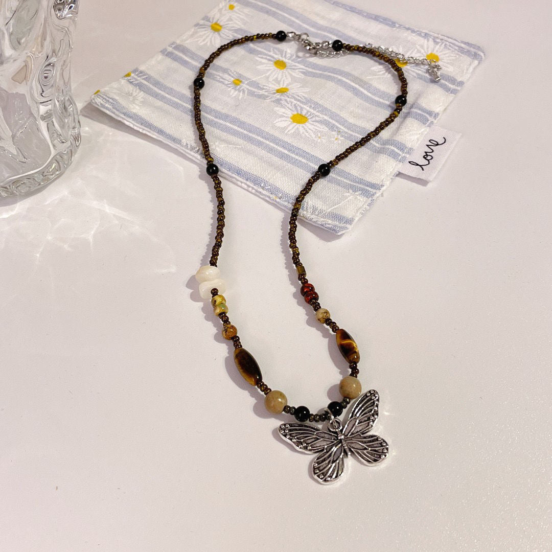 TikTok Hot New Chinese Zen Ethnic Style Butterfly Necklace for Women Versatile Retro Clavicle Chain2025Year