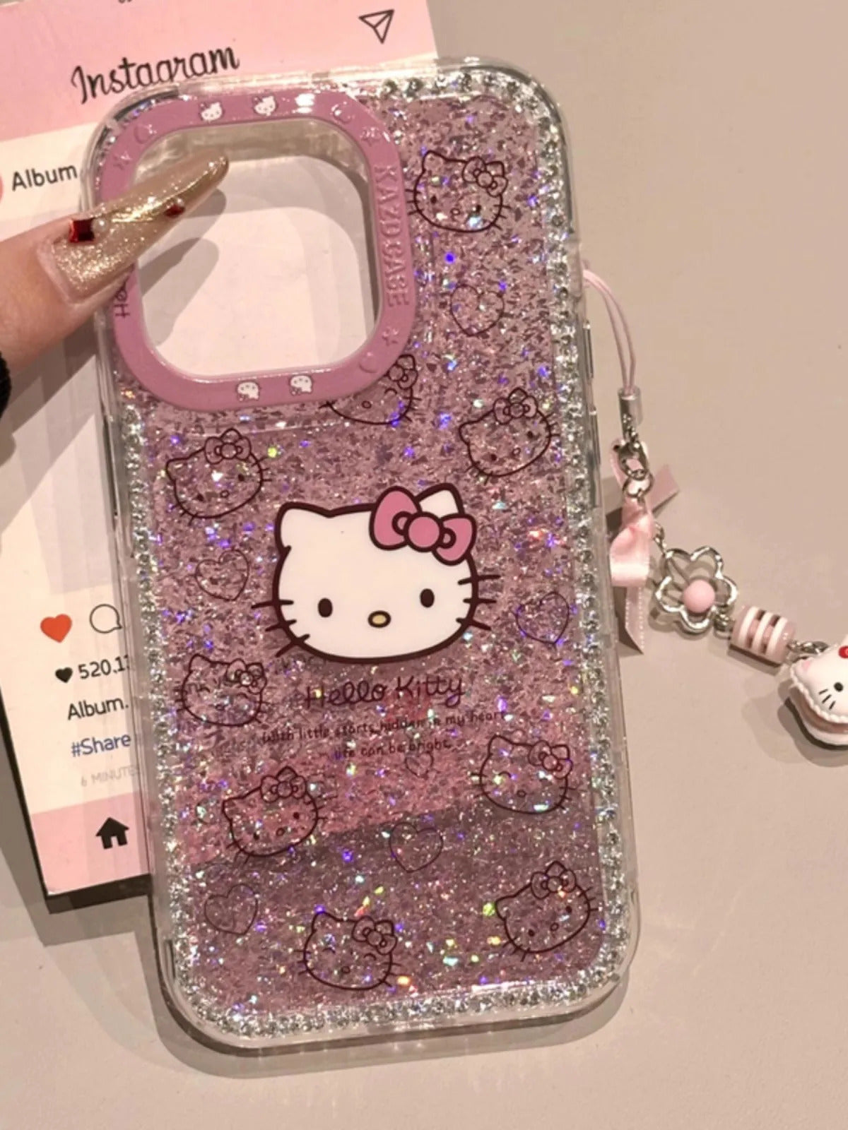 New Hello Kitty 3d Glitter Diamand Shell Case With Pendant For Iphone 16 15 14 13pro Max Plus Japan Korean Girl Soft Cover Gift