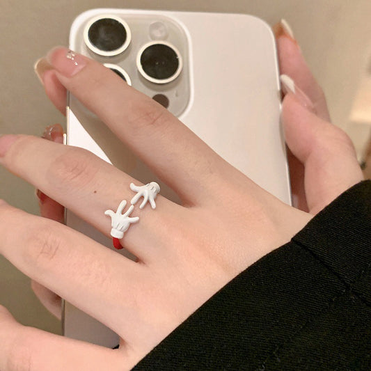 Cute Cartoon Funny Mickey Ring for Girls Fashionable Unique Niche Index Finger Ring Minimalist Style Simple Open Ring