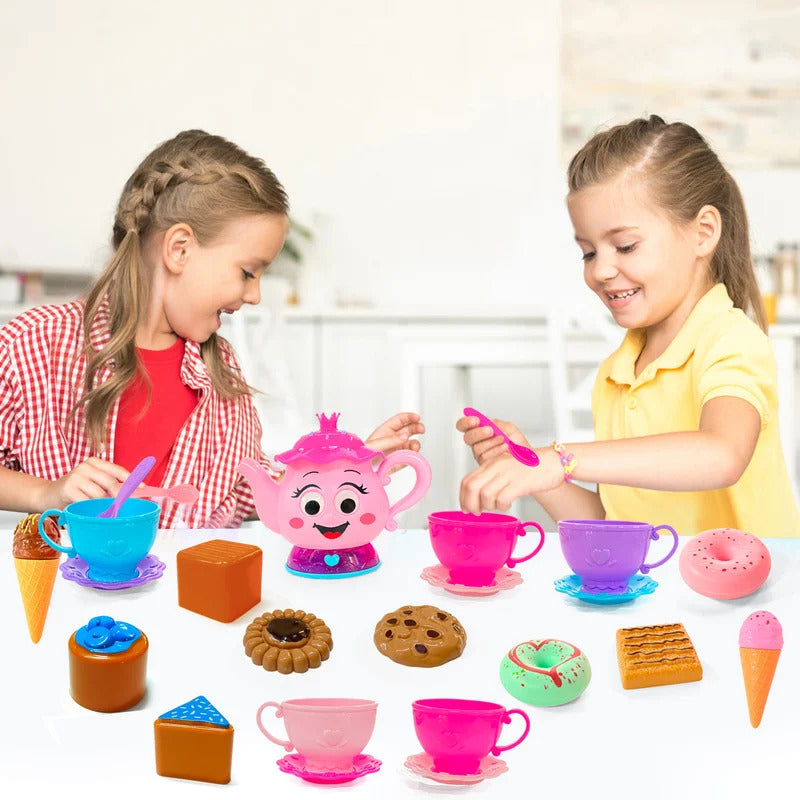 23 PCS Tea Party Set for Toddler Little Girls 3-5 with Teapot Tea Cup Music & Light Play Food Toy Kitchen Accessories for Kids
