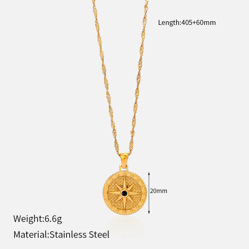 French Retro Braided Star Moon Stainless Steel Necklace Personality Fashion Women's Metal Pendant Titanium Steel Necklace