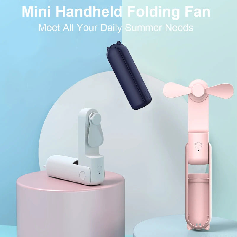 Portable Mini Fan 2000mAh USB Rechargeable 3 Speed Handheld Foldable Fan Hand Held Small Pocket Travel Fan with Handy Power Bank