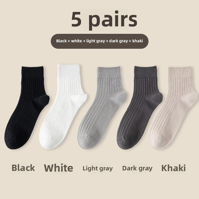 Socks Men's Spring and Summer Thin genuine goods Cotton Double Needle Drawable Mid-Tube Socks Anti-Bacterial Odor Bone-Free Sweat-Absorbing Men's Socks