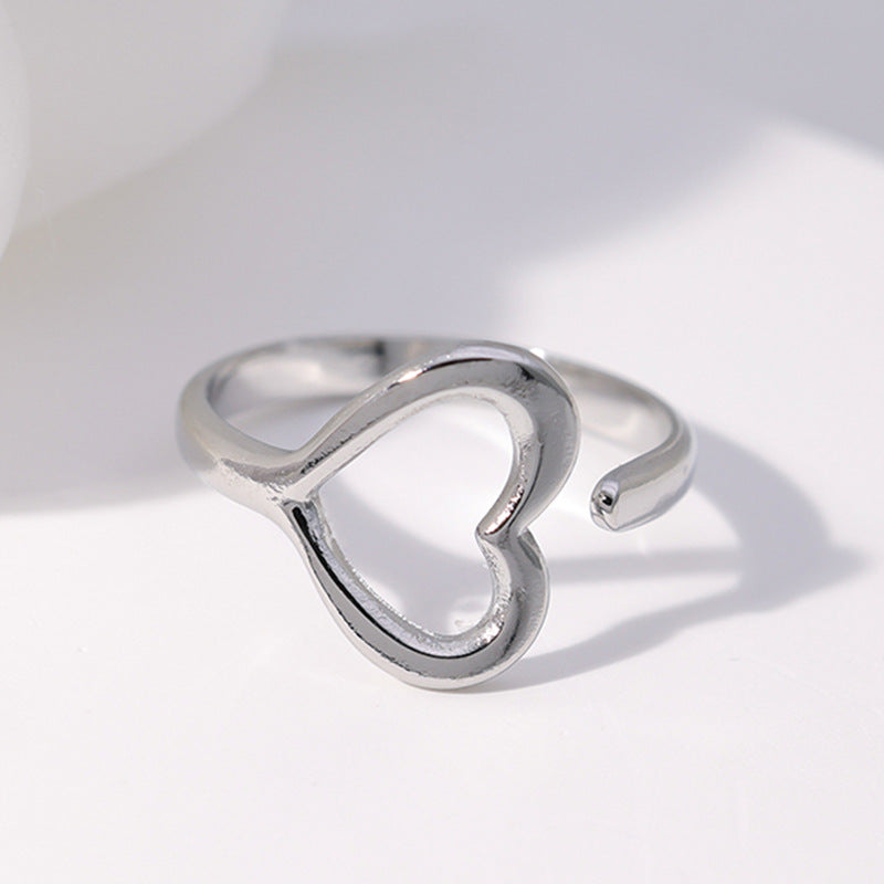Titanium Steel Ring for Women Heart Shape Open Finger Ring Light Luxury Simple Korean Style Stainless Steel Tail Ring