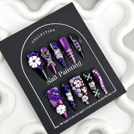 Halloween Style Exaggerated Cool Dark  Wearable Nail Tips High-End Handmade Nail Stickers