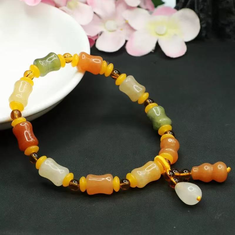 Natural Xinjiang Golden Silk Jade Small Bone Bead Bracelet Handmade Jade Yadan Gobi Colorful Jade Bracelet Ethnic Style Gift
