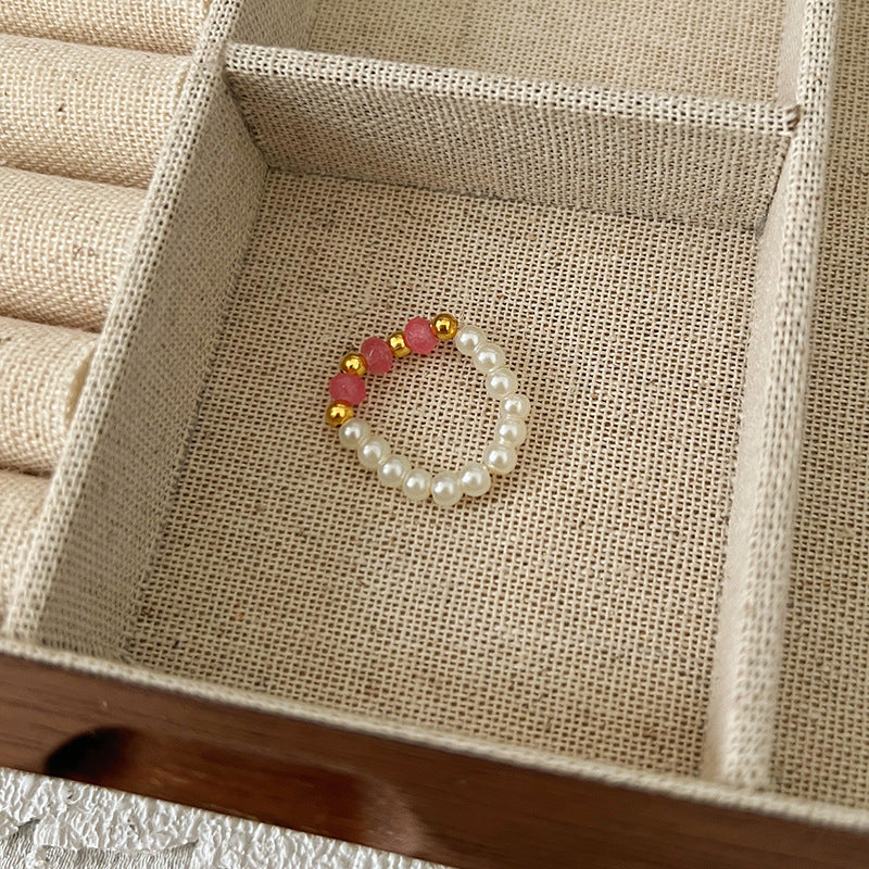 Dopamine Ring for Women, Niche Design, Personalized Beaded Index Finger Ring, High-End Fashion, Colorful Cute Closed Ring