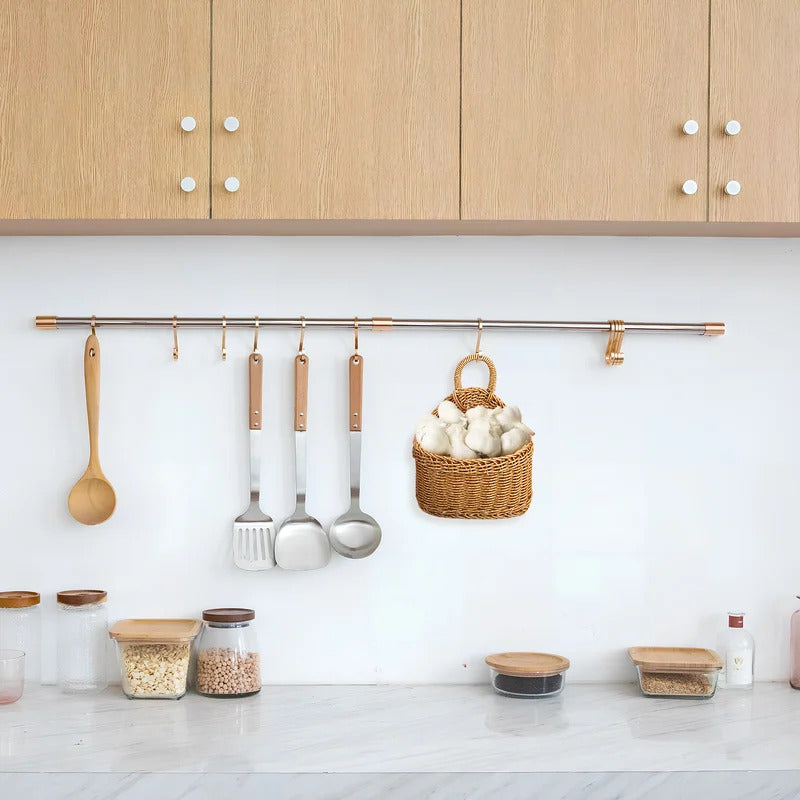 Brown Storage Basket Large Space Woven Storage Basket Kitchen Hanging Vegetable Organizer Fruit Ginger Garlic Box