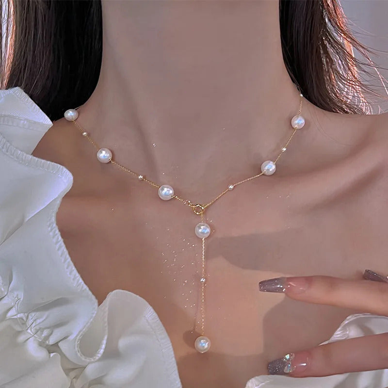 New Simple Long Imitation Pearls Back Necklace for Women Sexy Tassel Pearl Harness Bikini Chest Chain Body Jewelry Mujer