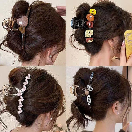 Elegant Large Hair Claw for Thick Hair, New Simple Hair Clip, Back of Head Shark Clip, Cartoon Dog Biscuit Hair Accessory