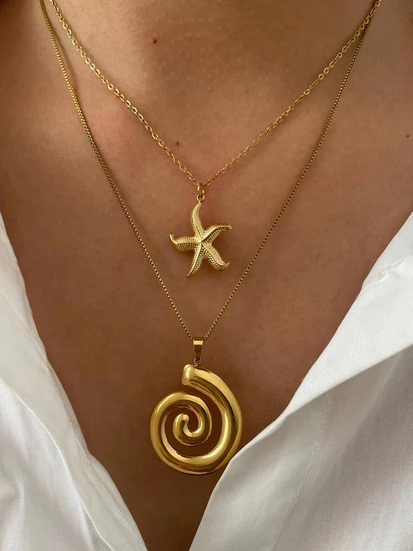 Peri'sbox New Fashion Starfish Hollow Vortex Spiral Pendant Necklace for Women 18K Gold Plated Tarnish Free Jewelry Gifts Summer