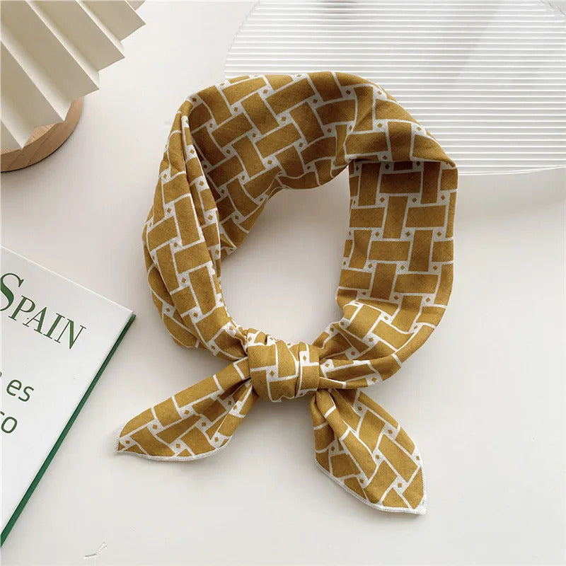 Cotton Linen 55cm Square Scarf Women Kerchief Flower Print Geometric Neckerchief Scarves  Headwrap Bandanas Hairband Headbands