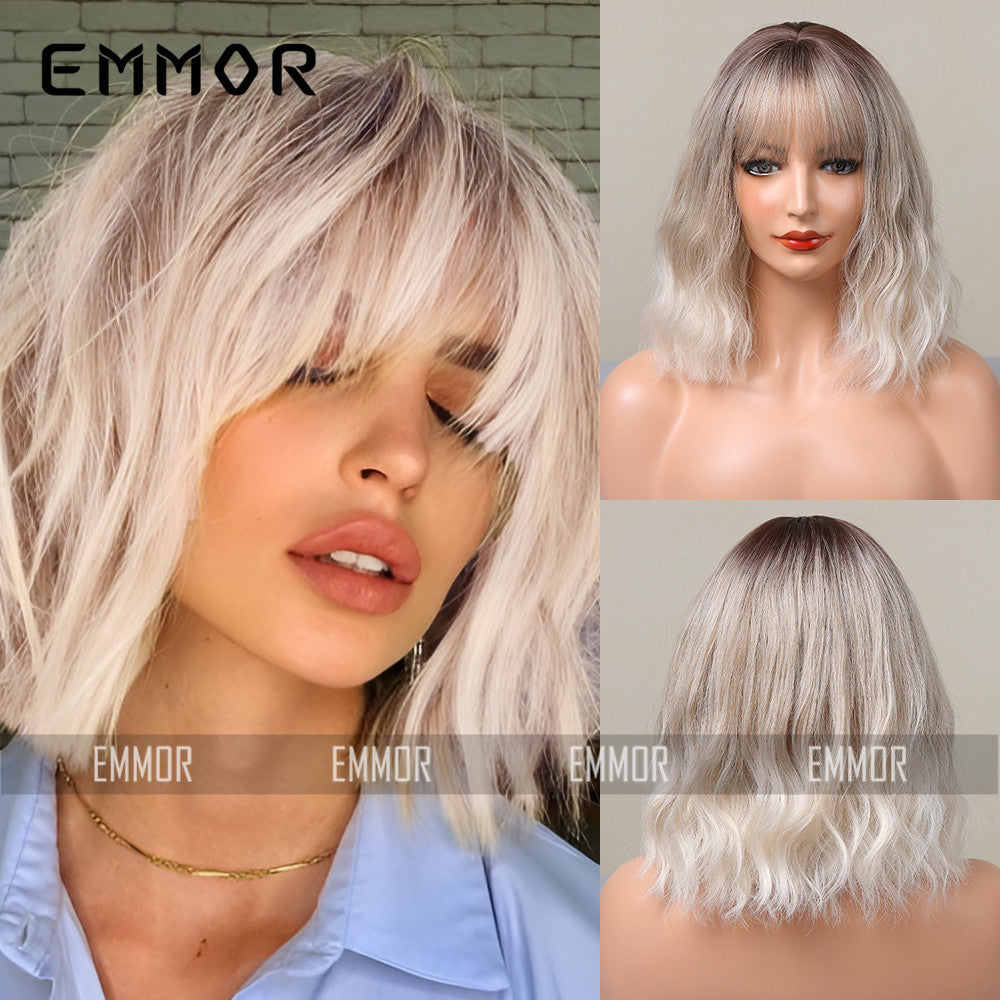 Trendy Hot-Selling Wig for Women, Cute Style, Blonde Bob Short Curly Hair, Factory Stock, Matte High-Temperature Fiber Full Wig