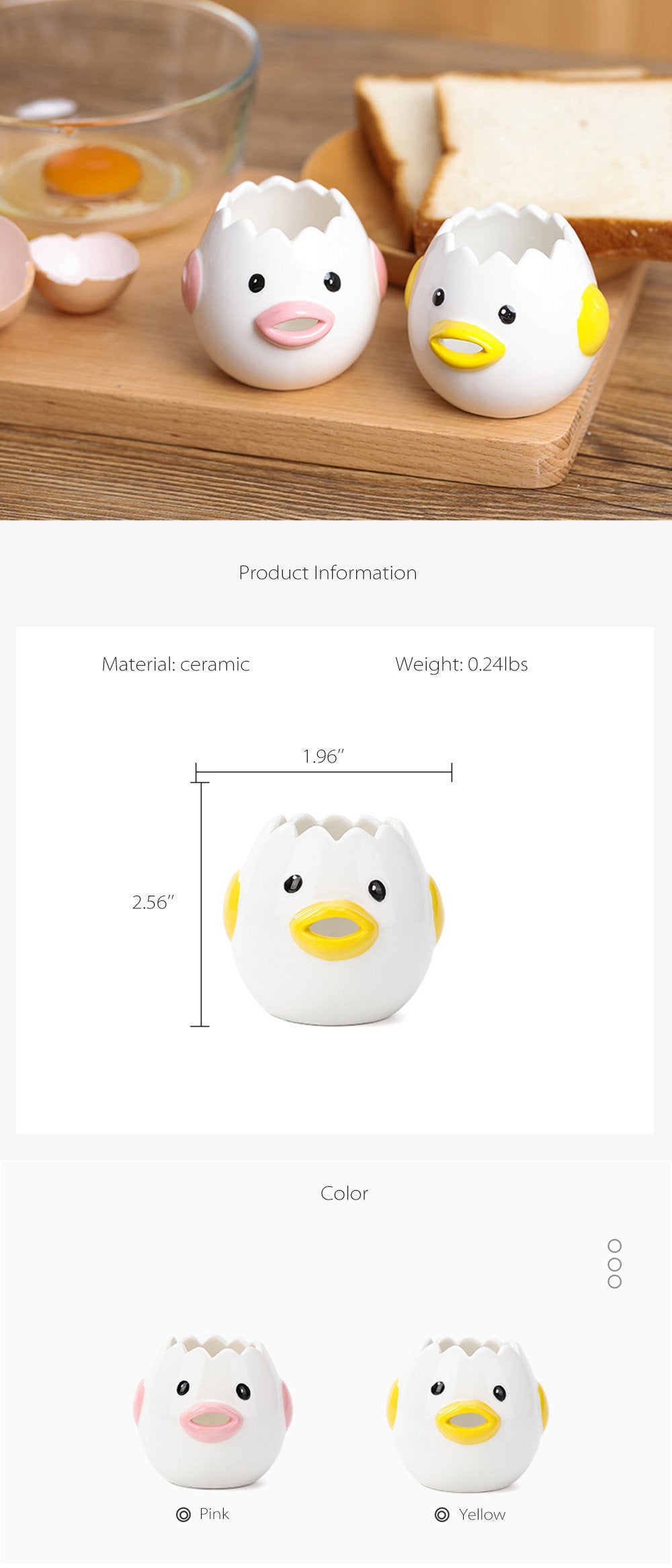 Cute Chick Ceramic Egg White Separator Creative Egg Separator Egg Yolk Protein Filter Baking Tool