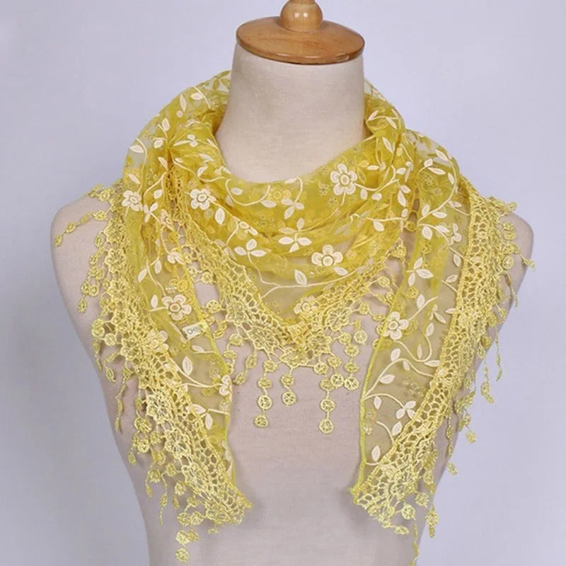 2023 New Floral Lace Triangle Scarf Tassel Shawl Female Classic Casual Transparent Breathable Scarves Sunscreen