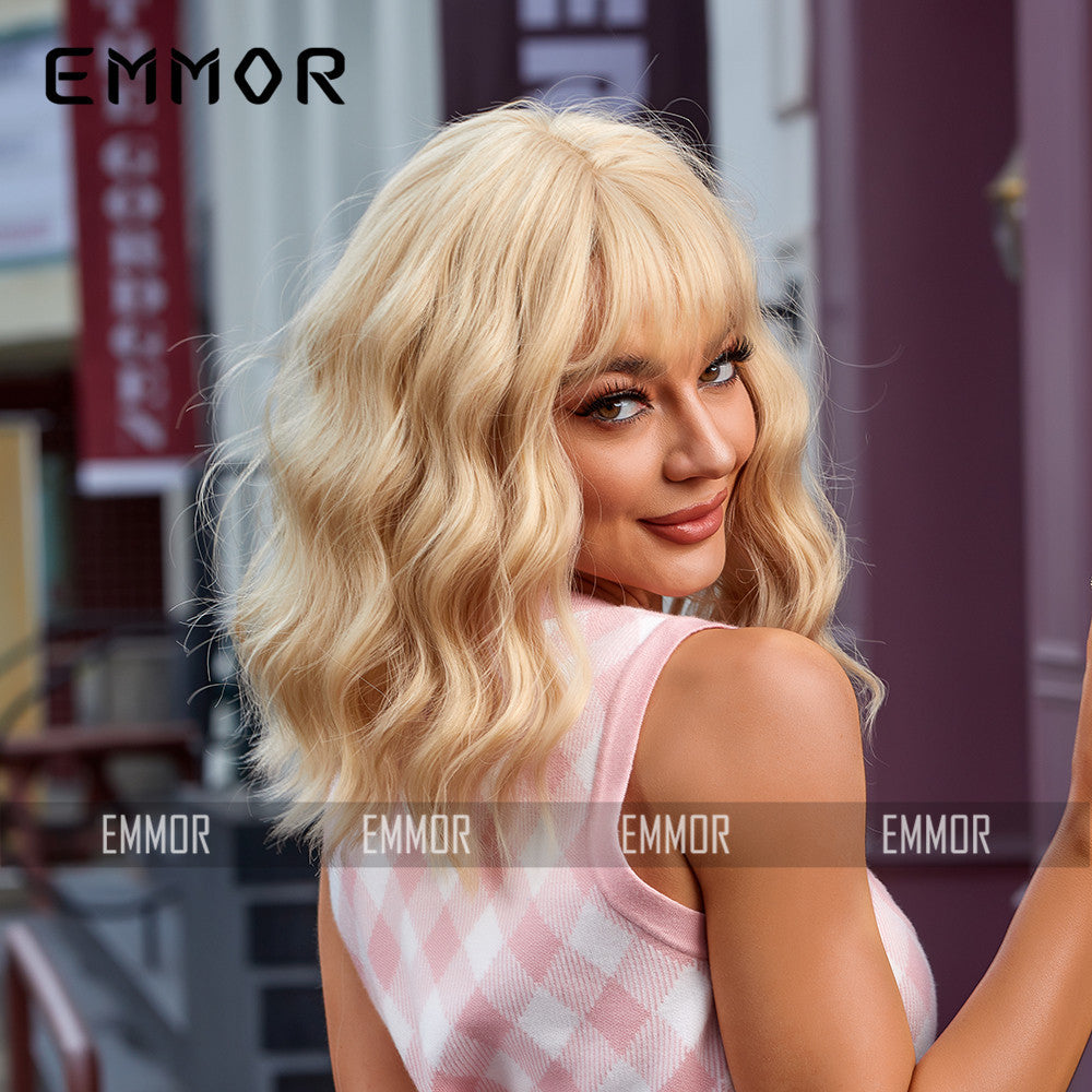 Trendy Hot-Selling Wig for Women, Cute Style, Blonde Bob Short Curly Hair, Factory Stock, Matte High-Temperature Fiber Full Wig