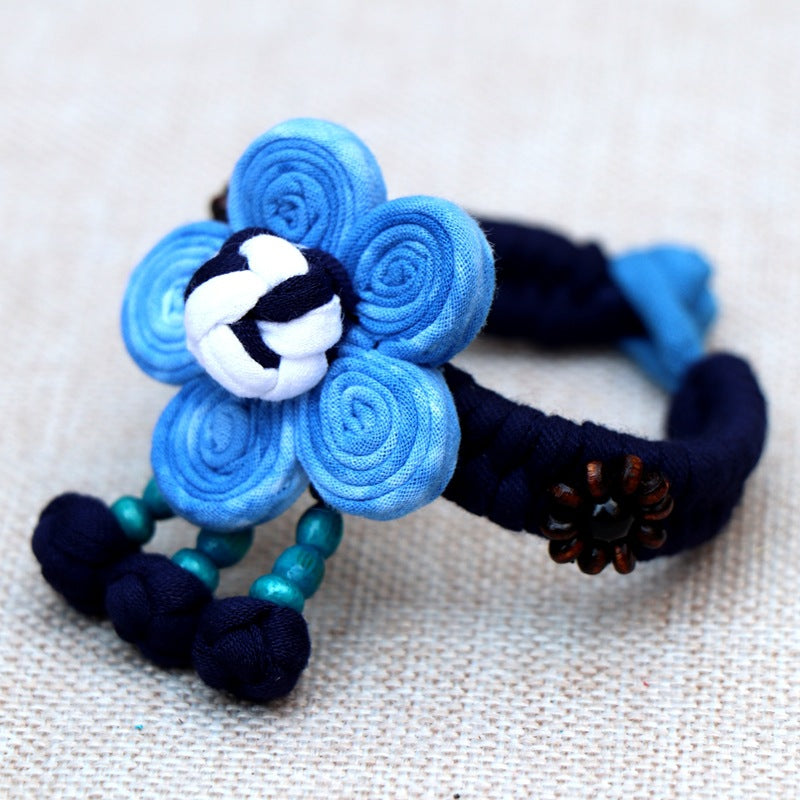 Blue Tie Dye Cloth Bracelet Dali Lijiang Hot Sale Hand-stitched Flower Fabric Bracelet Bracelet