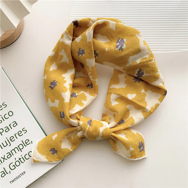 Cotton Linen 55cm Square Scarf Women Kerchief Flower Print Geometric Neckerchief Scarves  Headwrap Bandanas Hairband Headbands