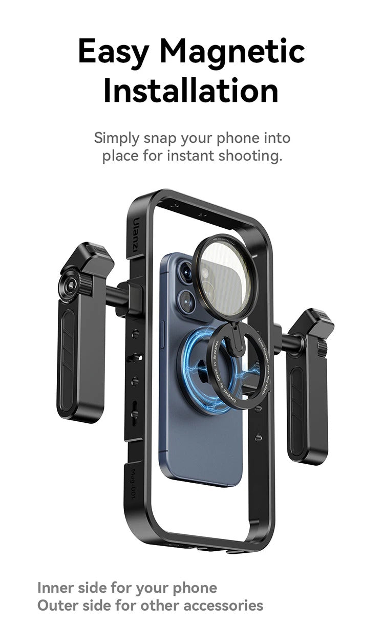 Ulanzi MG-001 Universal Magsafe Phone Cage With Dual Handle Grip Rig Portable Case Stabilizer for Filmmaking Vlog Videomaker Kit