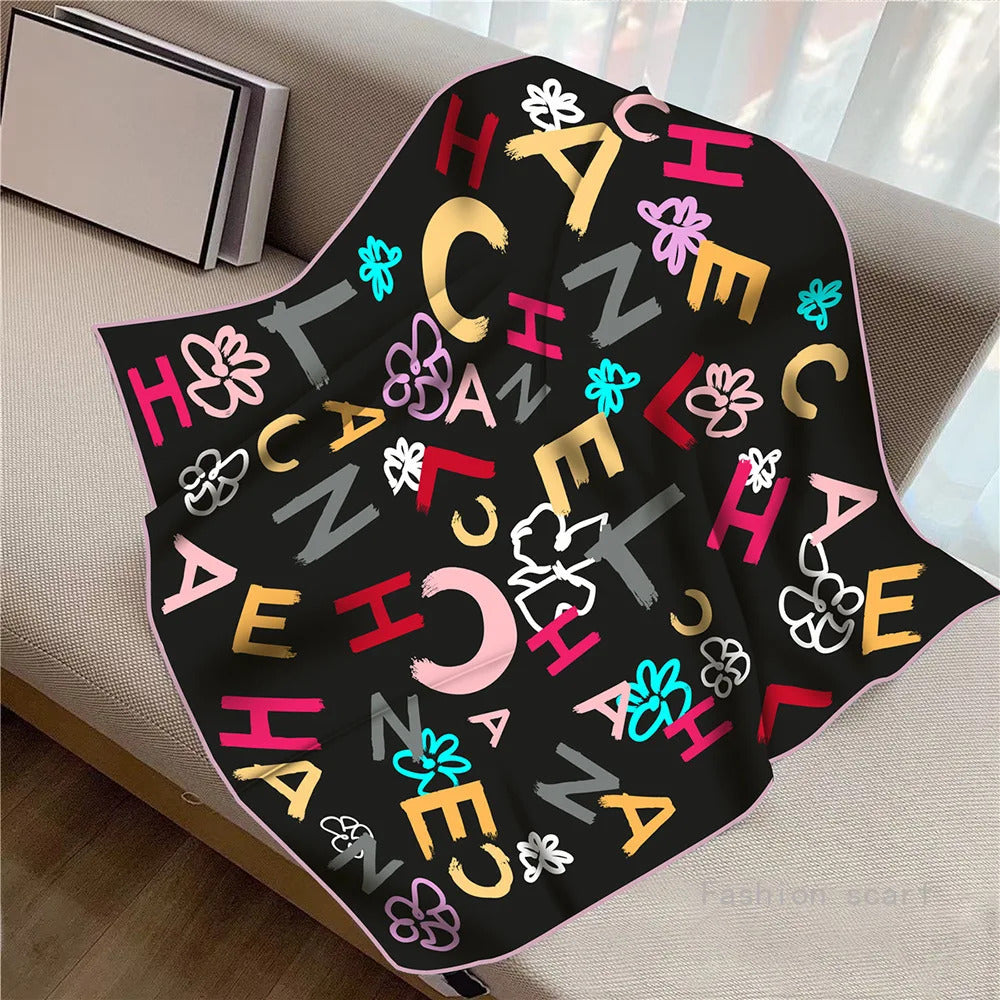 French Style New Black and White Letter Color Matching Women's Shawl Large Square Scarf Twill Silk Headscarf Scarf Wholesale