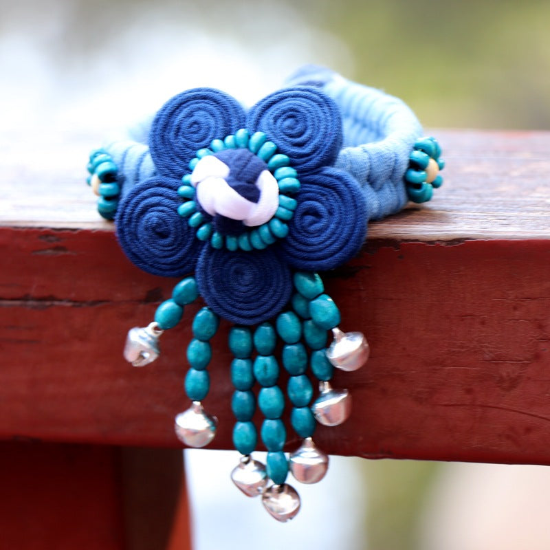 Blue Tie Dye Cloth Bracelet Dali Lijiang Hot Sale Hand-stitched Flower Fabric Bracelet Bracelet
