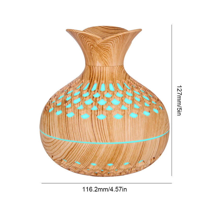 300ML Wood Grain Flower Humidifier Silent Aromatherapy Diffuser USB Rechargeable Mini Air Humidifier with Colorful Night Light