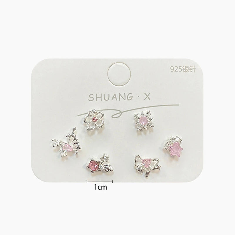 6Pcs Fashion Sweet Heart Stud Earrings For Women Girls Personality Fashion Temperament Earrings Jewelry Accessories Gifts-B2