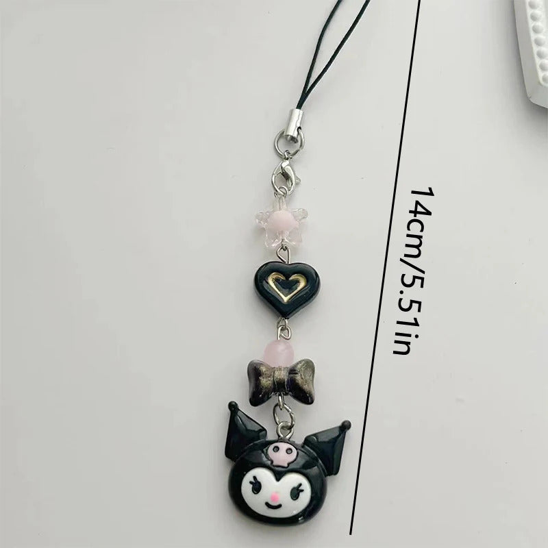 Kawaii Kuromi Phone Chain Sweet Pendant Earphone Case Hanging Rope Anti-Lost Lanyard Bag Decor