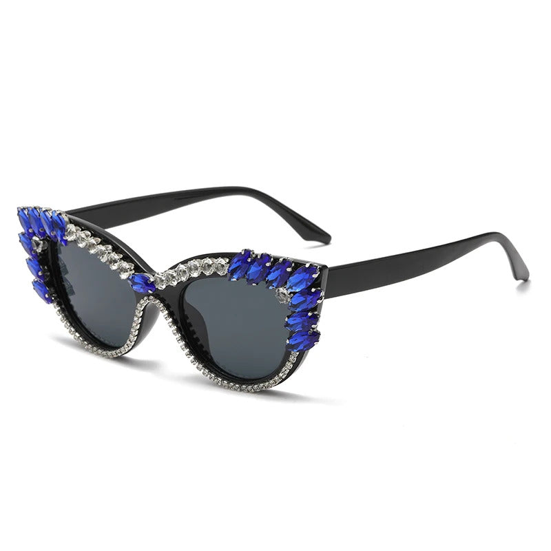 New Personality Fashion Cat Eye Colorful Big Diamond Glasses Droplet shaped Sunglasses Cat Eye Diamond Sun Glasses