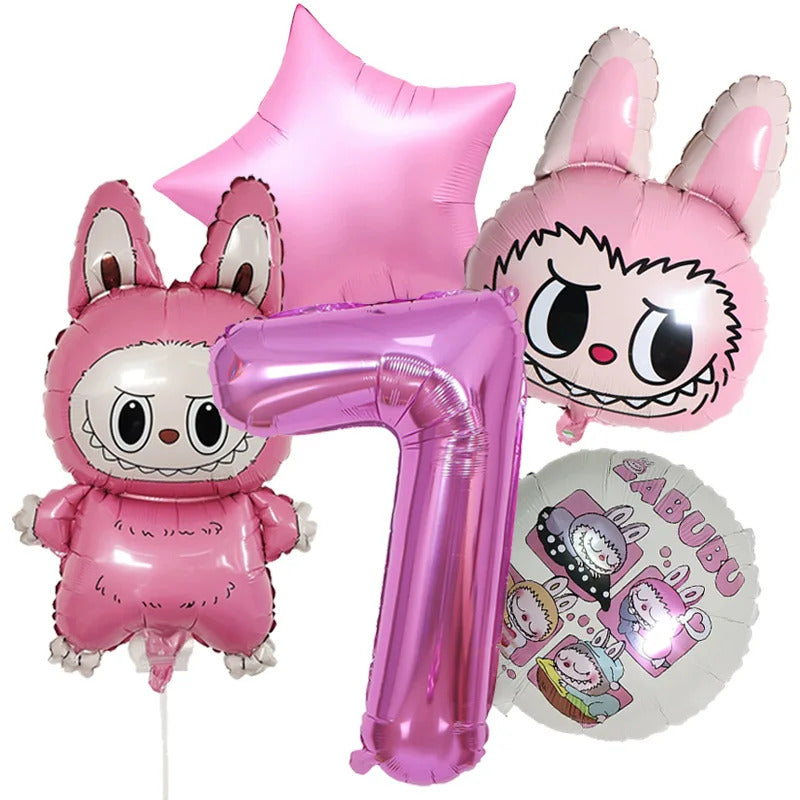 Cartoon Labubu Monster Balloons Set Pop Marts Number 1-10 Birthday Aluminum Film Balloon Kids Party Decoration Room Decor Gift