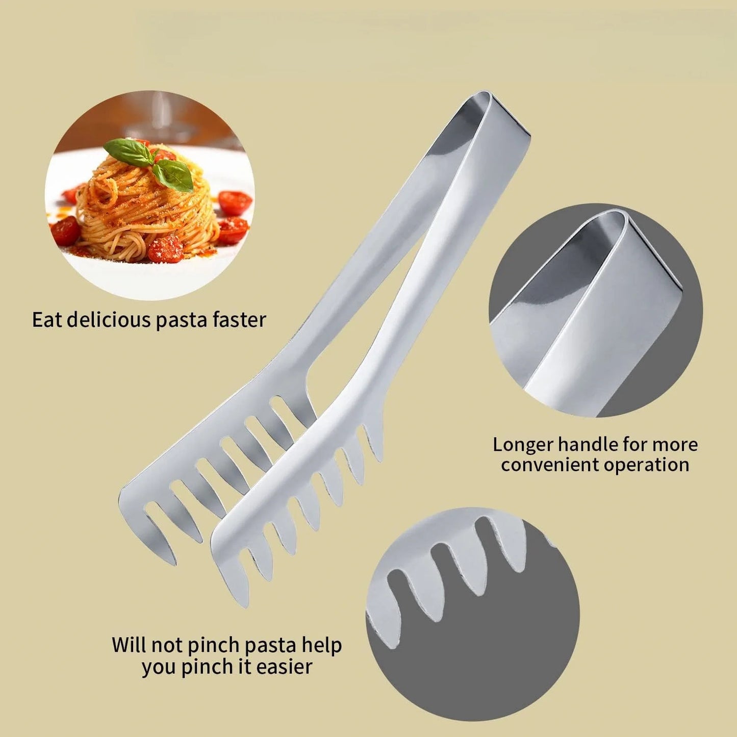 9 Inches 304 Stainless Steel Pasta Tongs Food Clip Steak Bread BBQ Meat Salad Picnic Party Kitchen Baking Cooking Tools