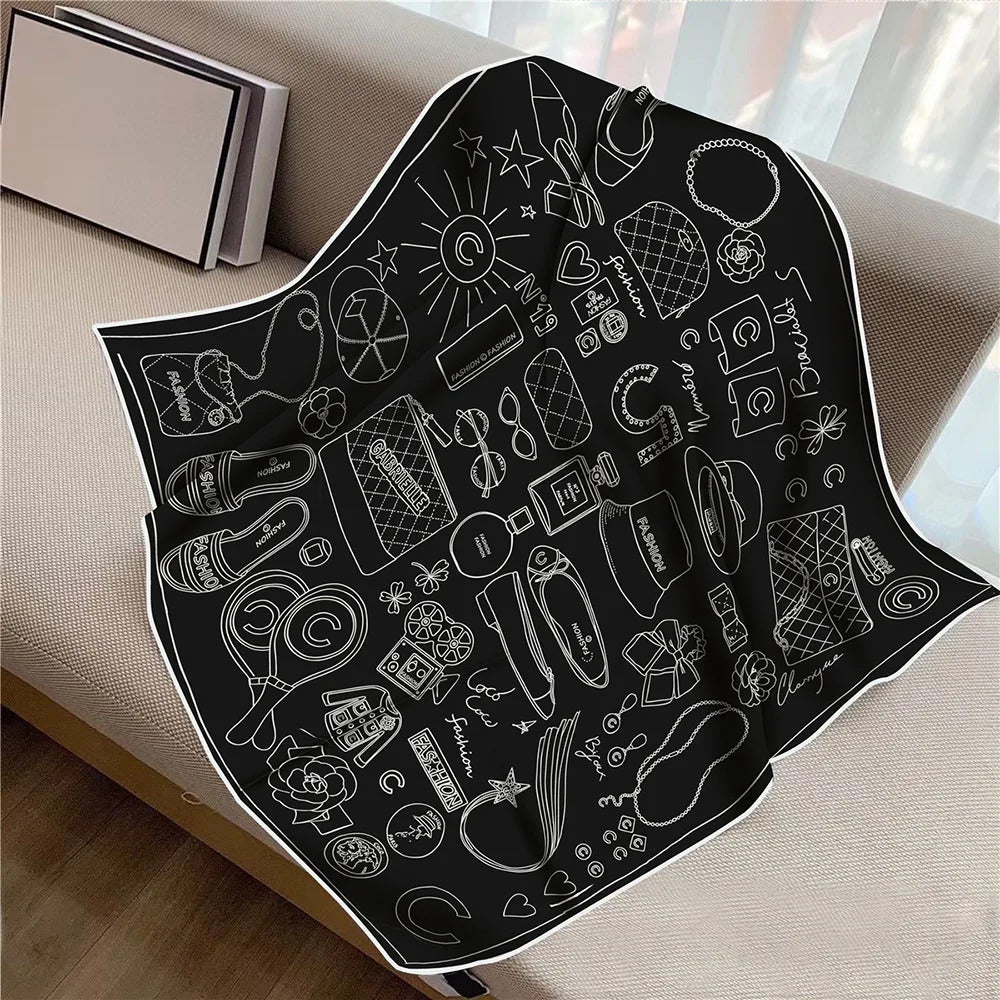 Fashion Graffiti Neckerchief Luxury Square Scarf for Women Silk Shawl Satin Hijab Wraps Hair Bands Headband Bandana Ribbon